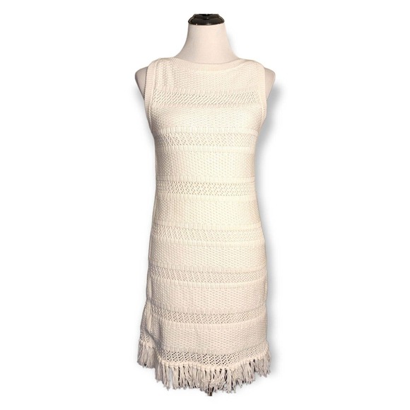 NWT $398 Kate Spade White Knit Breath of Air Fringe Knit Sheath Dress Size Small - Picture 4 of 8